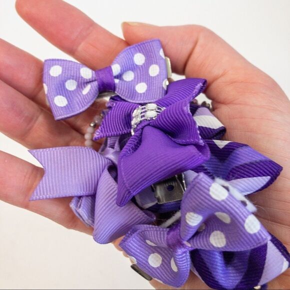 Purple Hair Bow Barettes Bundle with Unicorn Charm - Picture 6 of 7